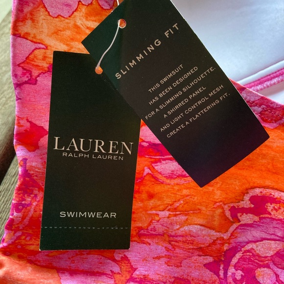 Lauren Ralph Lauren orange/pink floral halter tankini top size 14 new with tags - Picture 3 of 4